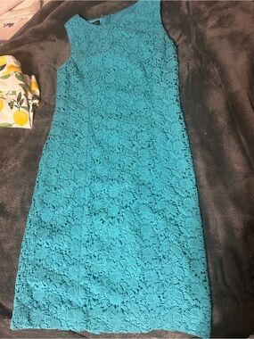 Talbots Turquoise Lace Midi Sheath Dress
